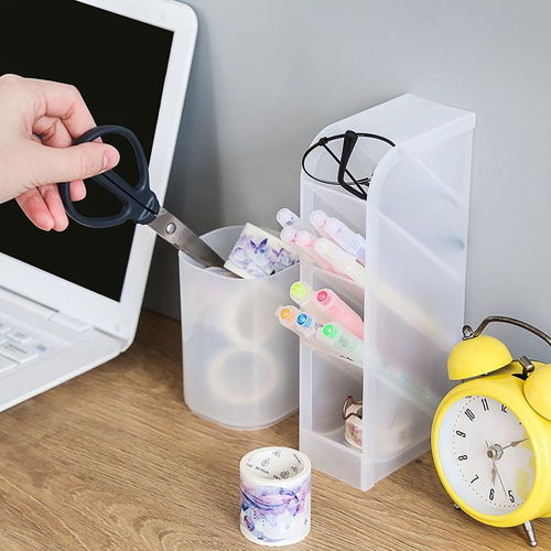 何大叔斜插式透明磨砂桌面笔筒 打造整洁高效的办公与学习空间